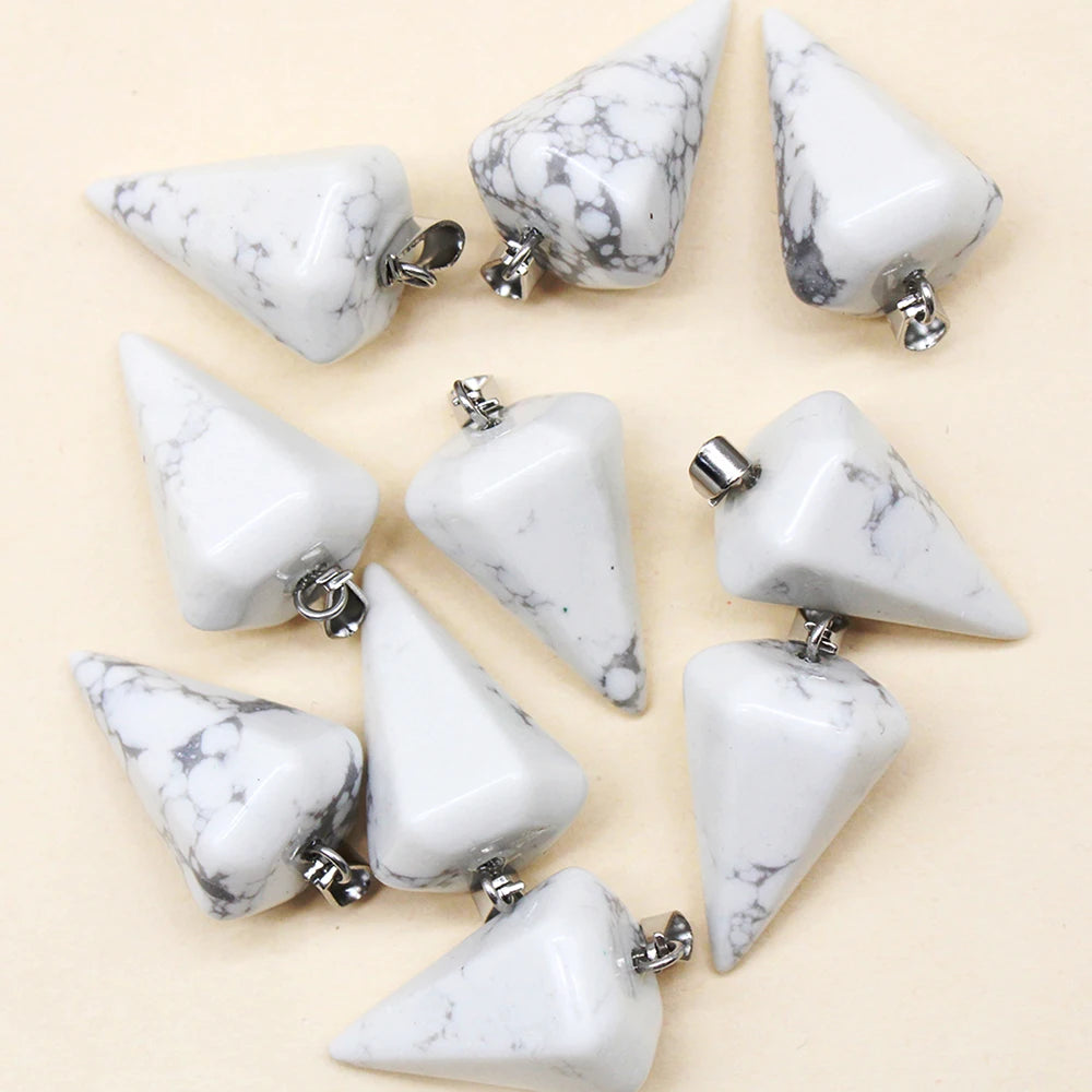 24pcs Natural Stone Reiki Pendulum Divination Pendant Amethyst Quartz Crystal Agate Suitable for DIY Necklace Jewelry Pendant