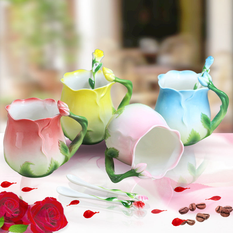 Flower Ceramic Coffee Cup Flower Tea Rose Mug