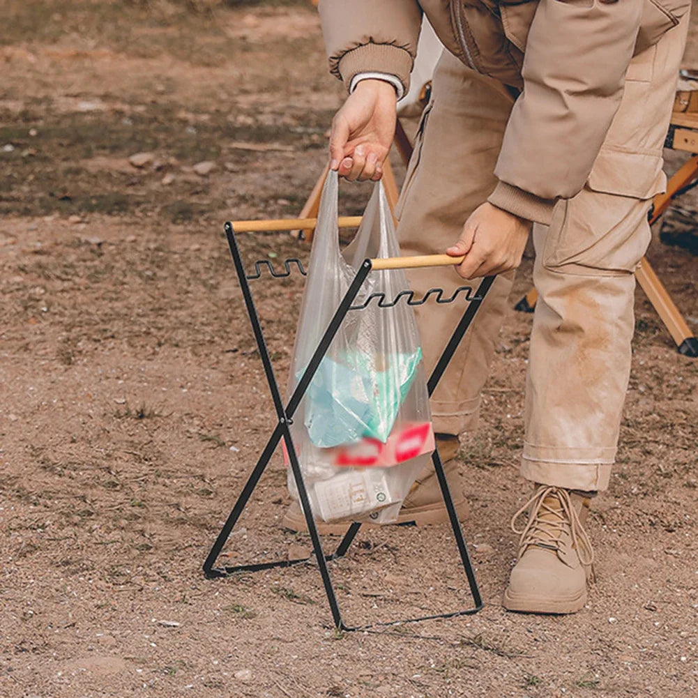 Foldable Plastic Garbage Hanging Bag Outdoor Camping Rubbish Bag Storage Rack Holder Picnic Trash Bag Rack Kitchen Organizer