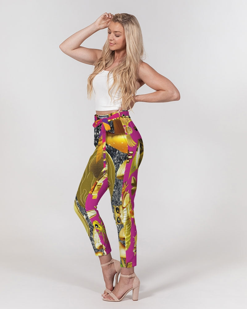 Robotic Abstrak Women's All-Over Print Belted Tapered Pants