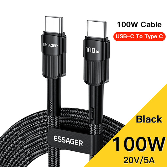 Essager 7A USB Type C Cable 100W For Realme Huawei P30 Pro 66W Fast Charging Wire USB-C Charger Data Cord Samsung Oneplus Poco