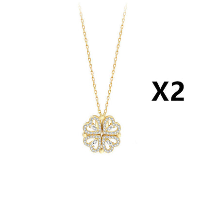 Explosive Style Detachable Deformed Four-leaf Clover Necklace For Women A Multi-wearing Zircon Small Love Short Clavicle Chain