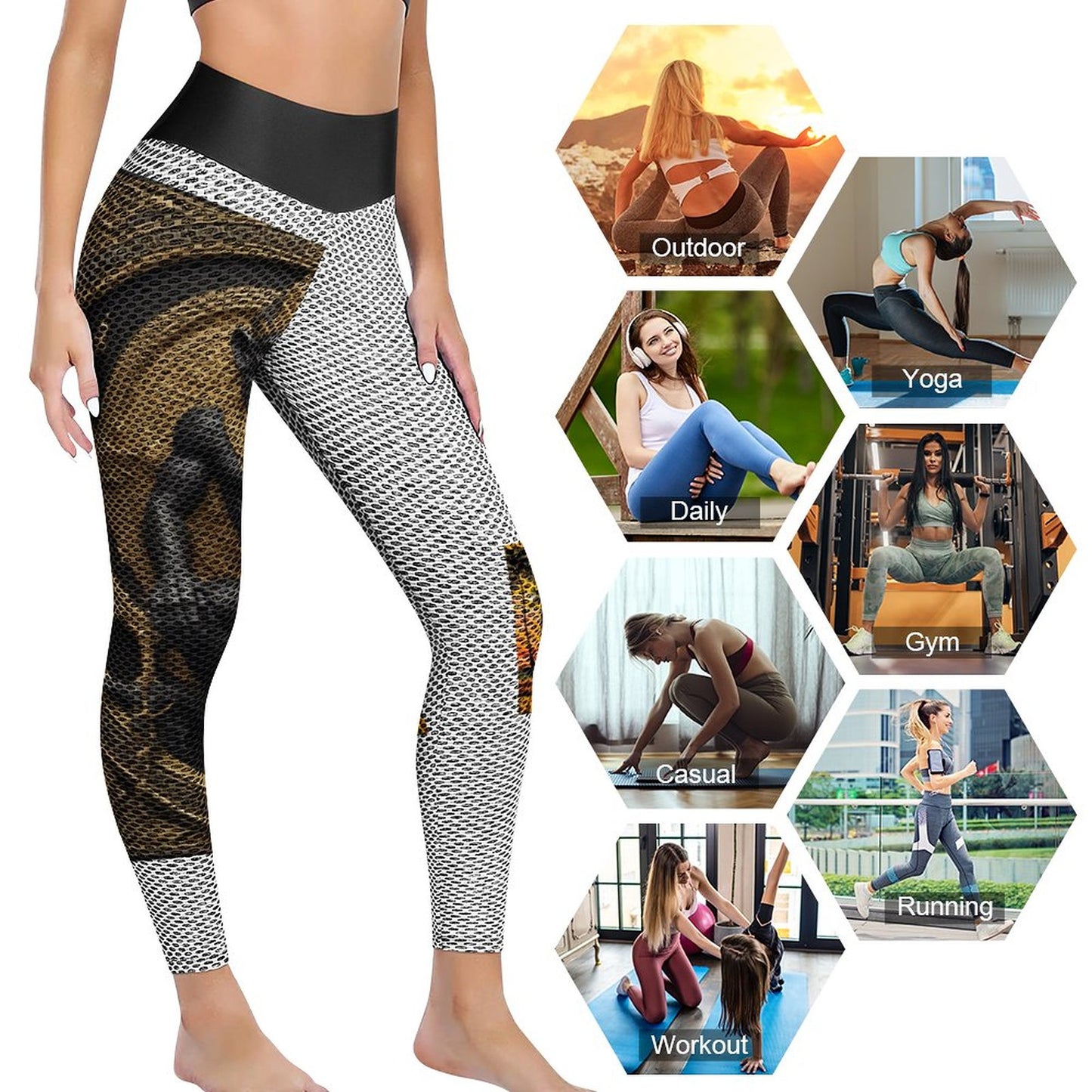 Custom Printed Honeycomb Textured Yoga Pants for Women (All-Over Printing)