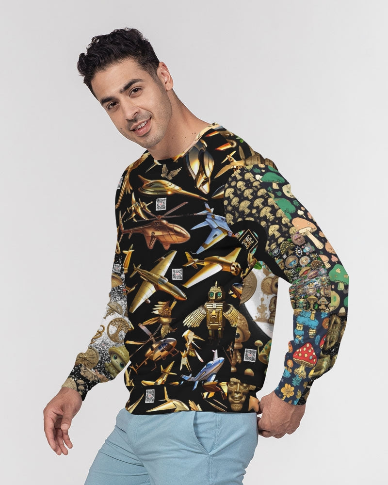 Elephant Collection Men's All-Over Print Classic French Terry Crewneck Pullover