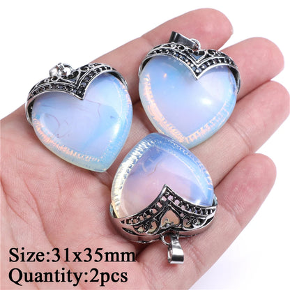 2PCS/lot Opal Stone Pendant White Oval Heart Star Moon Shape Connector Charms Fit Jewelry Making DIY Necklace Earrings Bracelets