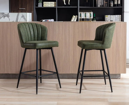 Counter Height Bar Stools Set of 2 Modern Bar Chairs with Back Leather Upholstered Barstools with Metal Footrest