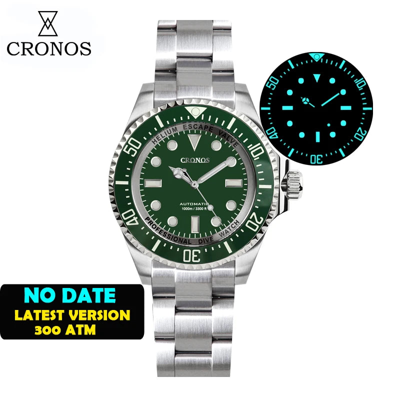 Cronos Automatic Diving Watch Stainless Steel 2000 Meters Water Resistance Professional Diver L6009M