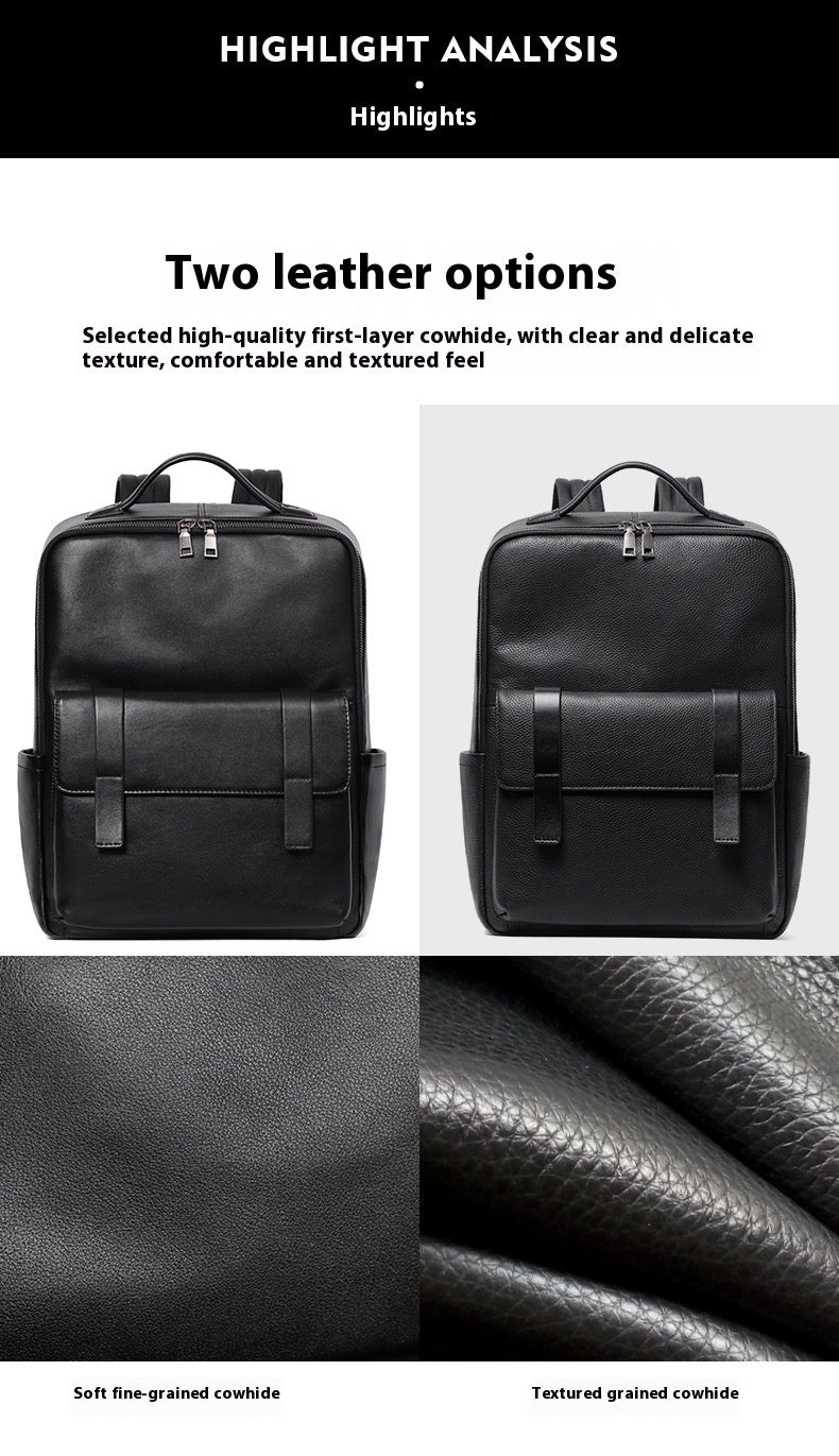 Large Capacity Men's Leather Computer Backpack