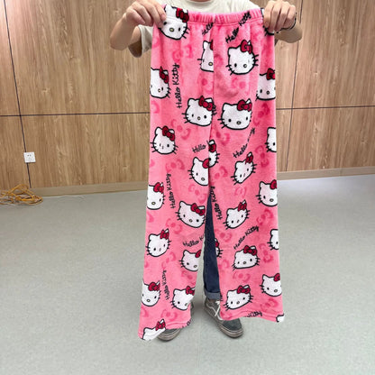 New Fashion Sanrio Hello Kitty Loose High Waist Pants Lovely Casual Thin Pajamas Trousers Women Wide Leg Pant Y2K Girl Gift