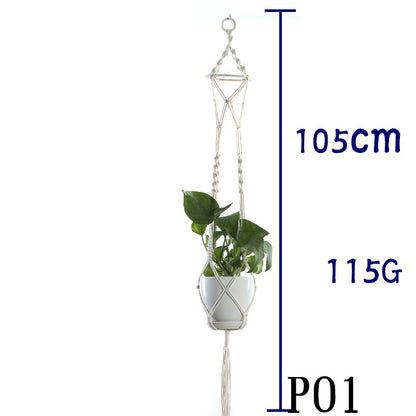 Flower Pot Net Bag Beige Cotton Rope Indoor Plant Hanger Hanging Basket Sling