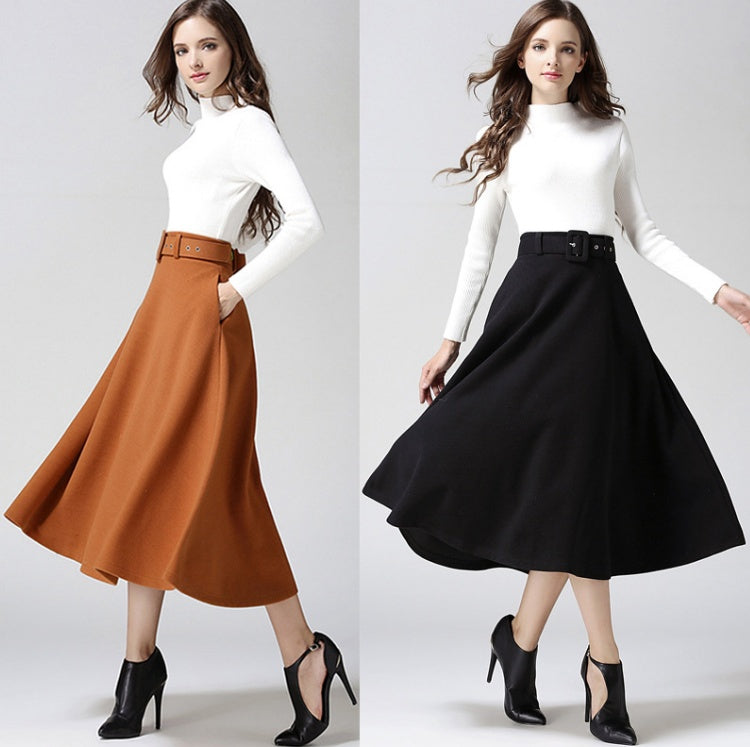 Fashion Temperament Women's Solid Color Woolen Skirt