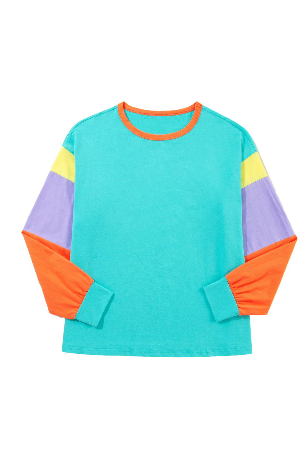 Light Blue Color Block Sleeve Loose Fit Top