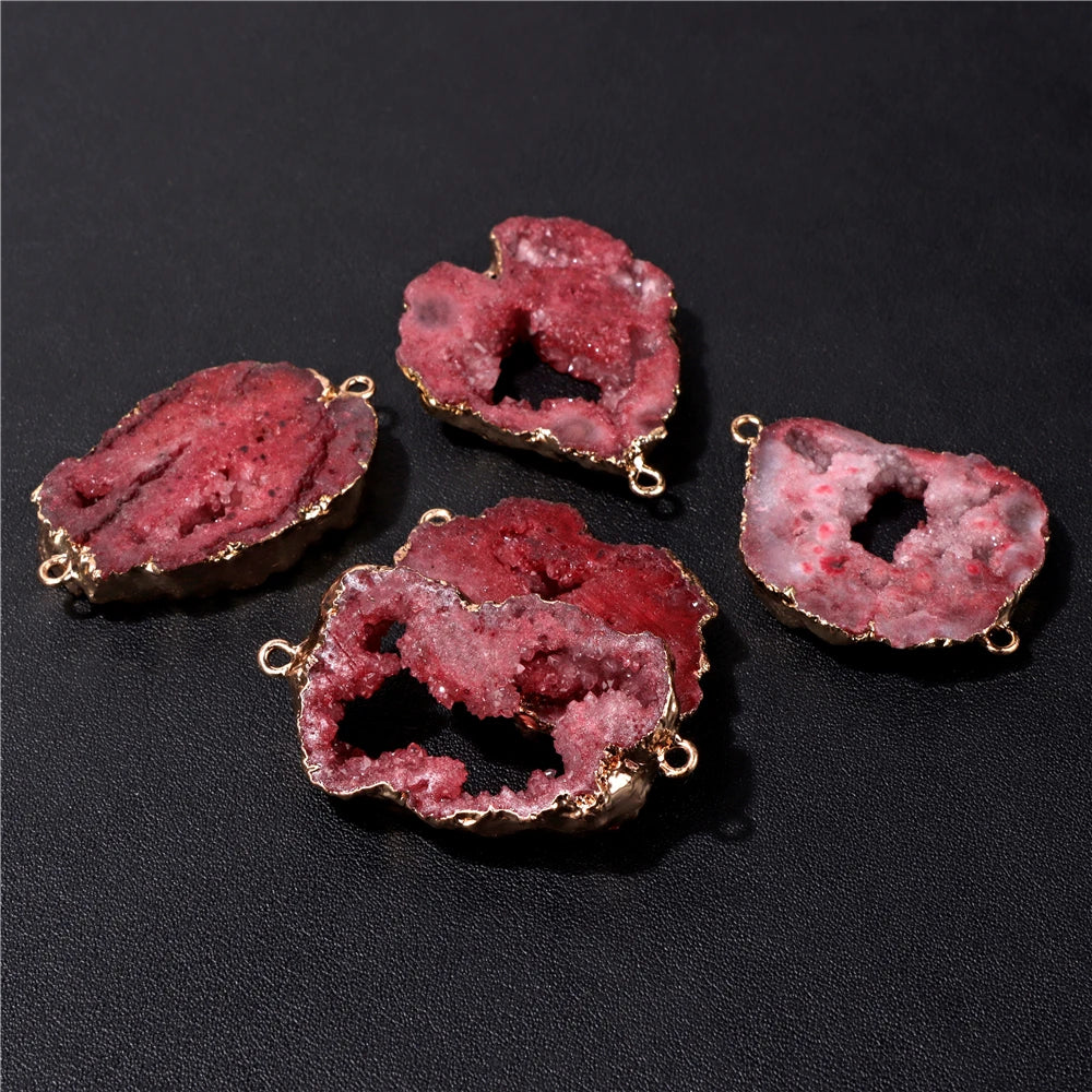 Fashion Trend Natural Druzy Stone Connectors 20-35mm Irregular Colorful Quartzs Agat Charms Pendant For Jewelry Making Supply