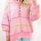 Pink Rainbow Stripes Drop Shoulder Baggy Henley Sweater