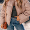 Apricot Pink Full Zipper Quilted Puffer Jacket