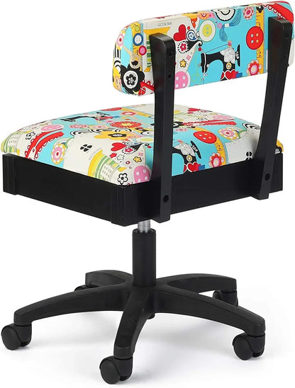 Arrow Sewing H6880 Adjustable Height Hydraulic Sewing and Craft Chair with Under Seat Storage and Printed Fabric,