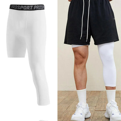 1PC Men's Basketball Sport Tights Pants Compression Cropped One Leg Leggings Running Trousers Bottom Fitness Athletic Pant