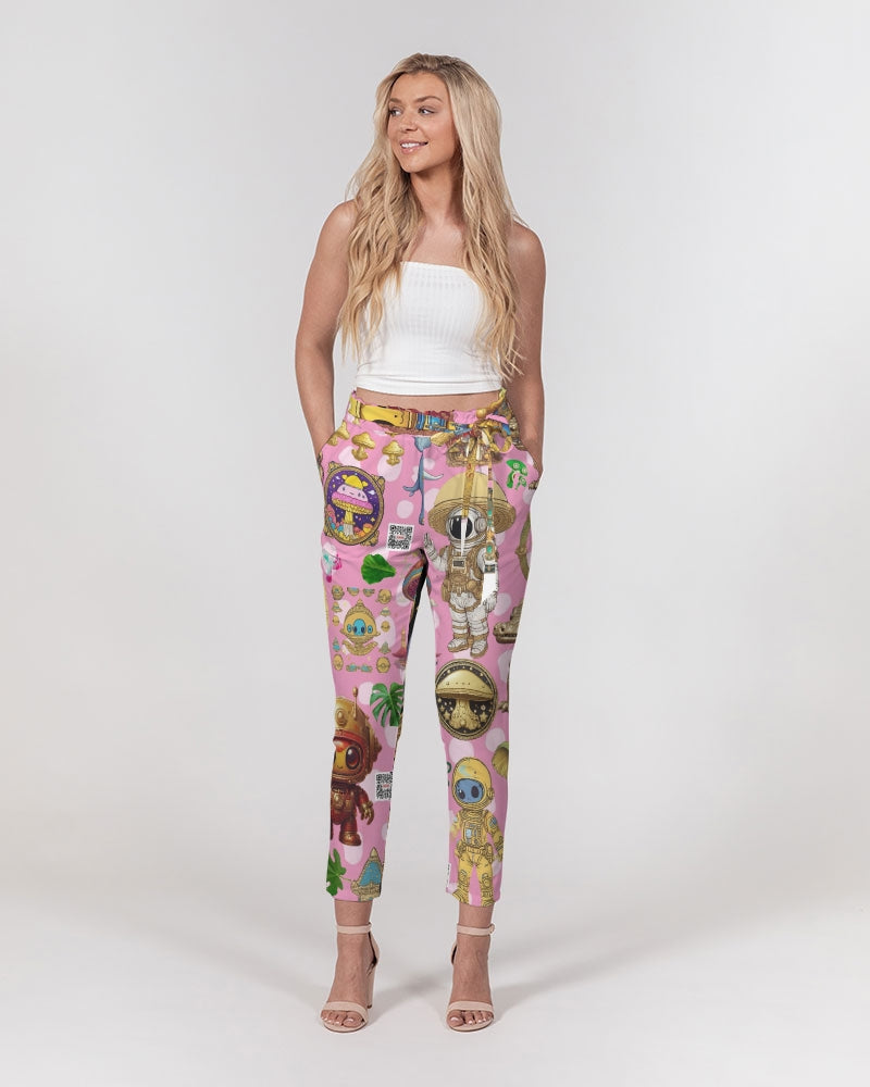 Alien Trendy Abstrak Collection Women's All-Over Print Belted Tapered Pants