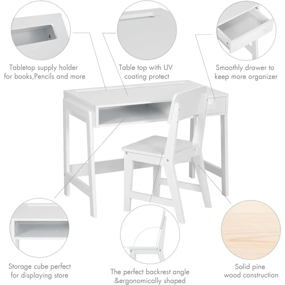 Wooden Children Study Table Kids Desk and Chair Set Student Writing Desk Computer Workstation for Bedroom & Study Room Furniture