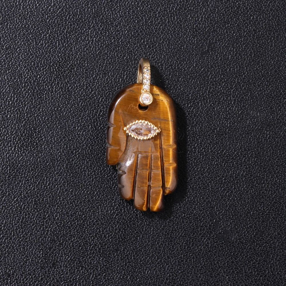 2pcs Quality Natural Stone Quartz Hamsa Fatima Hand Pendant Charm For Diy Jewelry Making Necklace Earring Accessories Wholesale