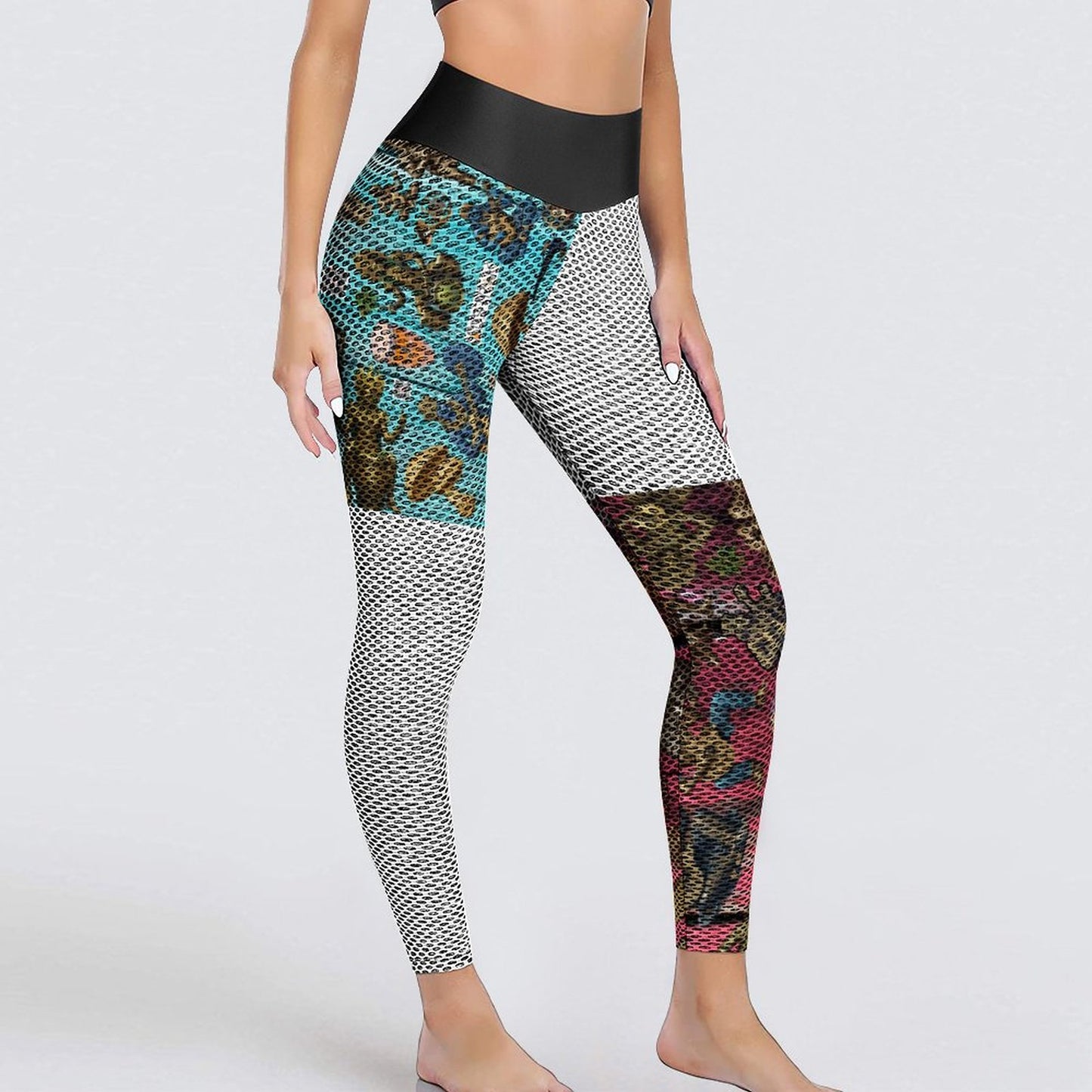 Custom Printed Honeycomb Textured Yoga Pants for Women (All-Over Printing)