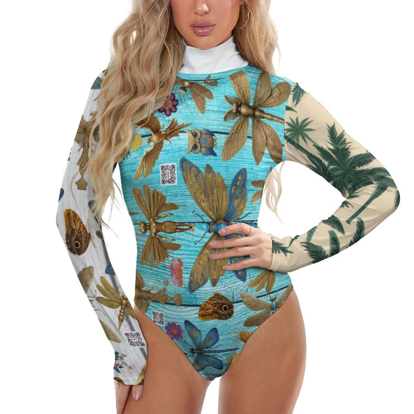 High-collar Long-sleeve Bodysuit NZ056 (All-Over Printing)