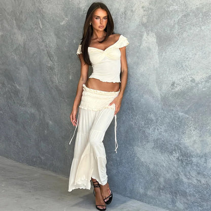 DGLUKE Fashion Summer Outfits For Women Crop Top And Long Skirt 2 Piece Set Women Beach Holiday Outfit 2024 New In Matching Sets