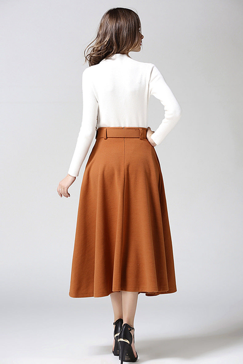 Fashion Temperament Women's Solid Color Woolen Skirt