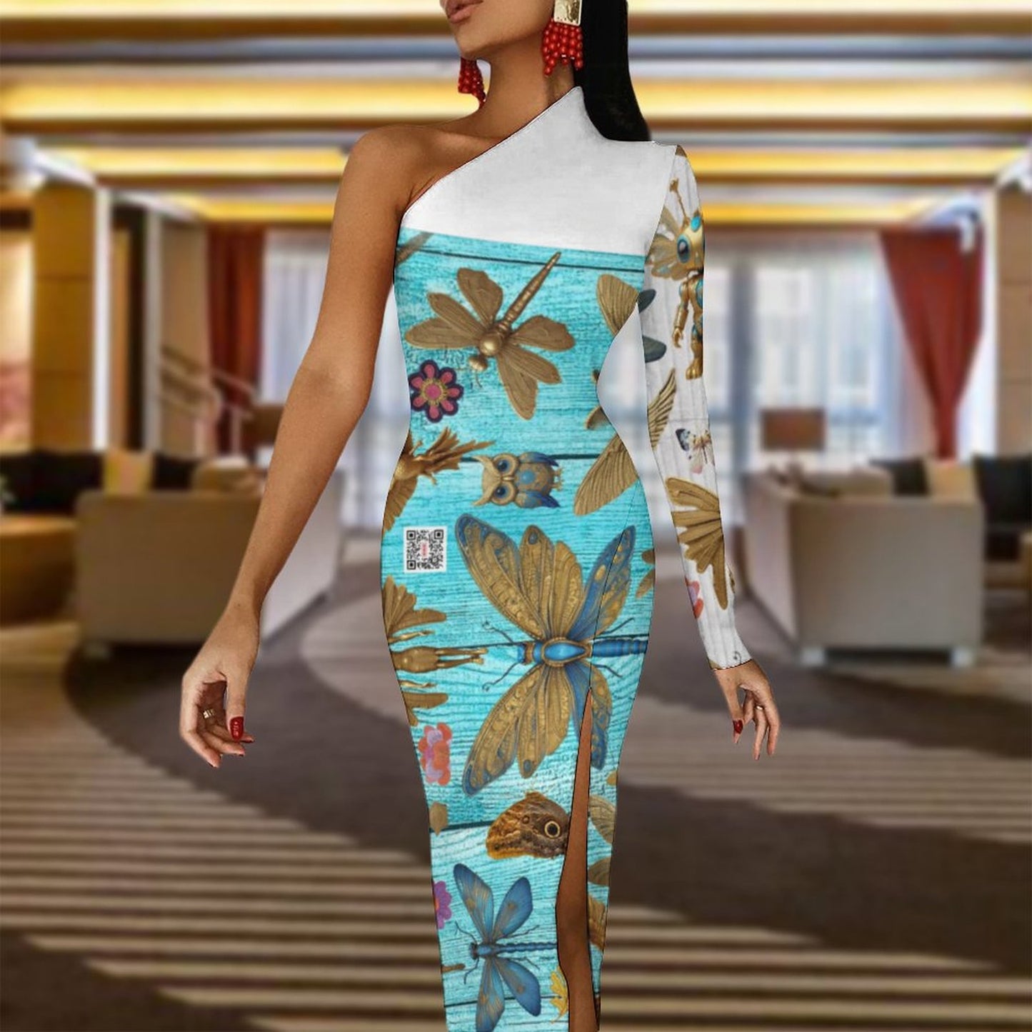 One Shoulder Split Dress BIQ (All-Over Printing)