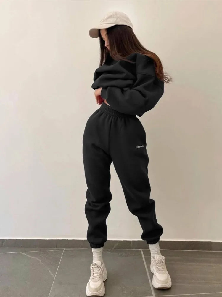 Autumn And Winter New Casual Sports Women's Suit Fashion Solid Color Simple Warm Pants Hoodie Female 2 Piece Set 2024