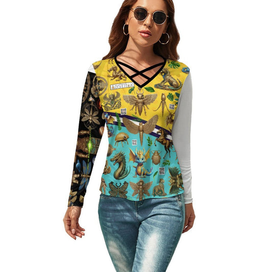 Criss Cross V-Neck Long Sleeve T-shirt NZ118 (All-Over Printing)