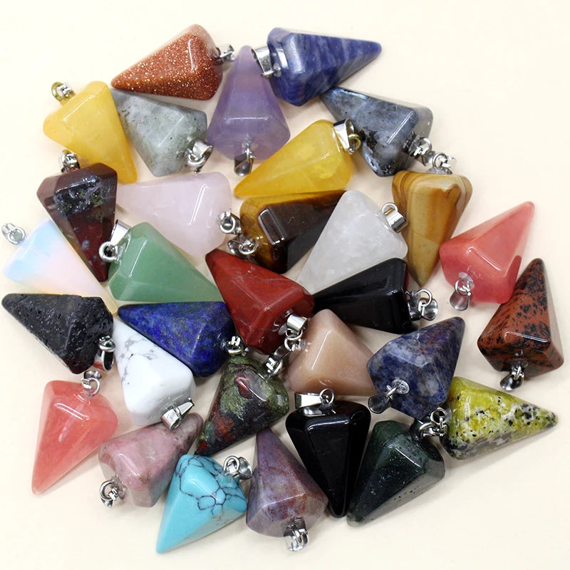 24pcs Natural Stone Reiki Pendulum Divination Pendant Amethyst Quartz Crystal Agate Suitable for DIY Necklace Jewelry Pendant