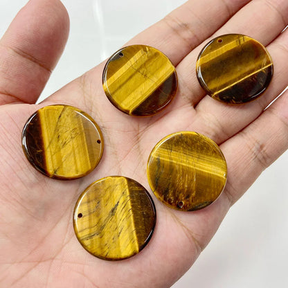 5PCS 30MM Natural Round Slice Stone Pendant Lapis lazuli Tiger Eye Charms for Jewelry Making Diy Necklace Earring Accessories