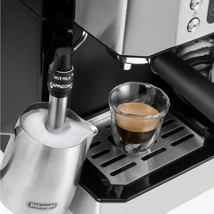 All-in-One Combination Coffee Maker & Espresso Machine + Advanced Adjustable Milk Frother for Cappuccino & Latte + Glass