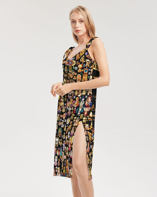 4 Annunaki Abstrak Collection Women's All-Over Print Tie Strap Split Dress