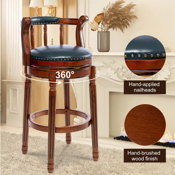 Wooden 360-degree Swivel Bar Stool Chair