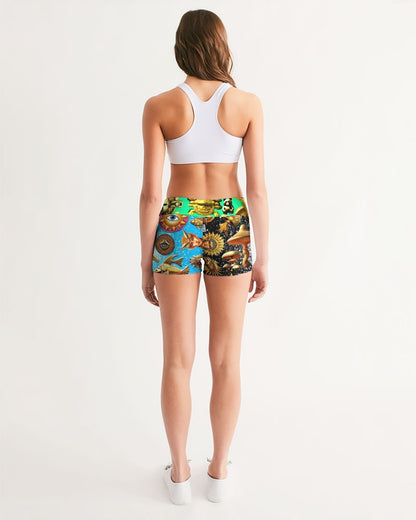 Eye and Face Abstrak Women's All-Over Print Mid-Rise Yoga Shorts