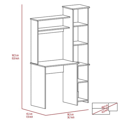 Desk, Five Shelves, Two Superior Shelves, White