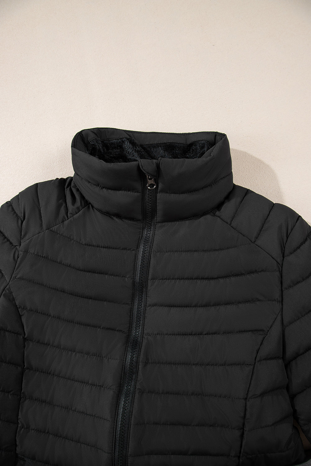 Burgundy Solid Color Quilted Zip-up Puffer Jacket