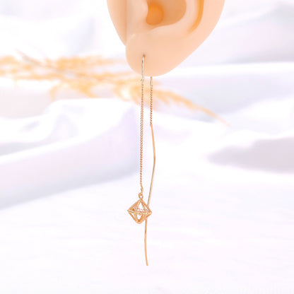 Gold Bronze Cutout Zircon Tassel Earrings