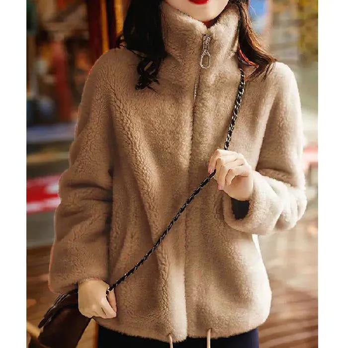 Winter Fleece Padded Coat Women's Zipper Cardigan Double-sided Velvet Thermal Turtleneck Sweater