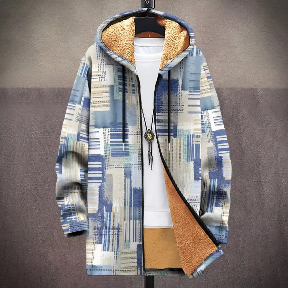 Digital Printed Hat Cardigan Men's Mid-length Trench Coat