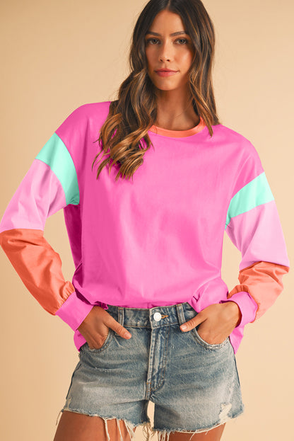 Light Blue Color Block Sleeve Loose Fit Top