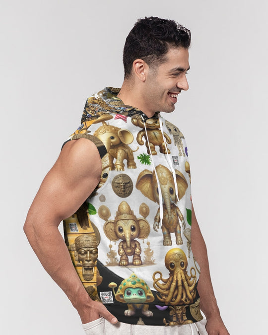 Elephant Collection Men's All-Over Print Heavyweight Sleeveless Hoodie