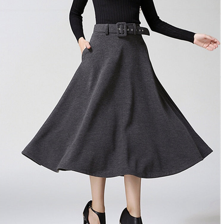 Fashion Temperament Women's Solid Color Woolen Skirt