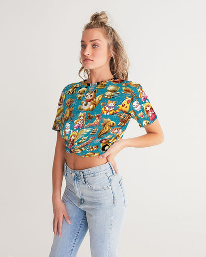 Womens Abstrak Women's All-Over Print Twist-Front Cropped Tee