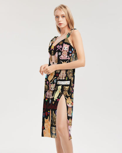 Leidy Abstrak Women's All-Over Print Tie Strap Split Dress