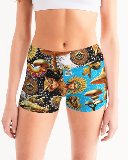 Eye and Face Abstrak Women's All-Over Print Mid-Rise Yoga Shorts