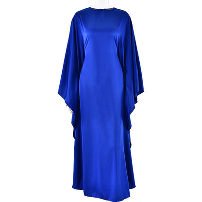 Dress, round neck, satin bat sleeve, loose fitting dress, sexy and fashionable long dress spring/summer