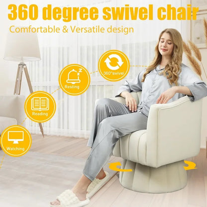 Accent Chair Mid Century 360 Degree Swivel Chair,Modern Lounge Sofa Round Chair with Wide Upholstered,Fluffy